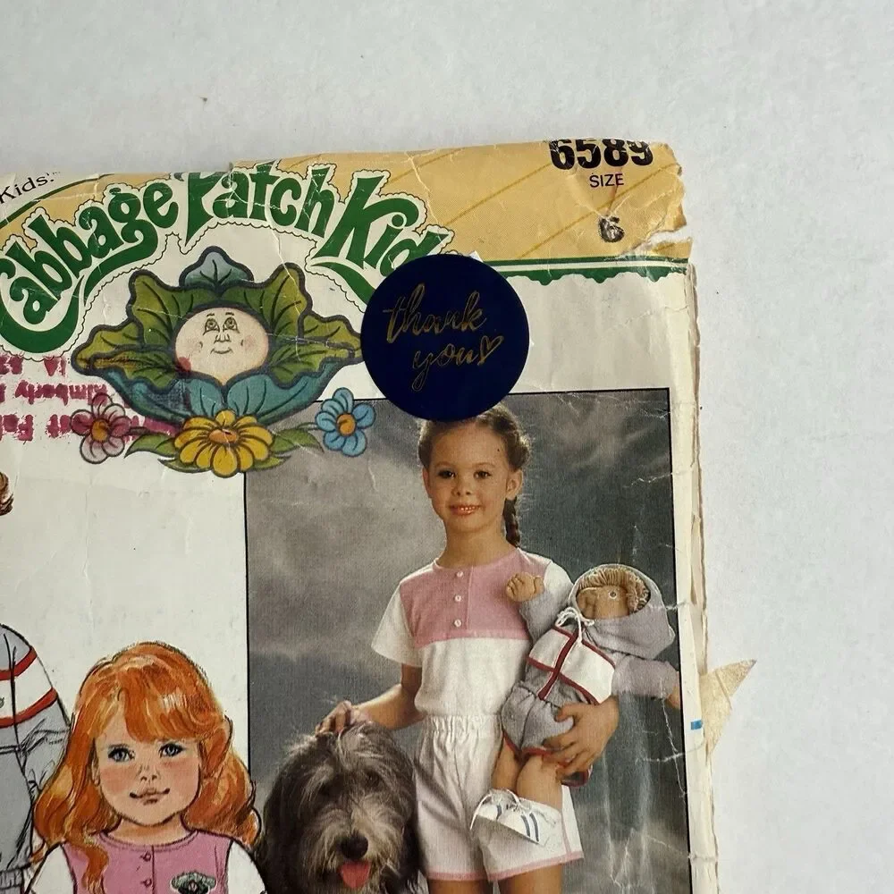 Vtg 80s Butterick Pattern 6589 Cabbage Patch Jacket Top Pants Transfers Sz 6